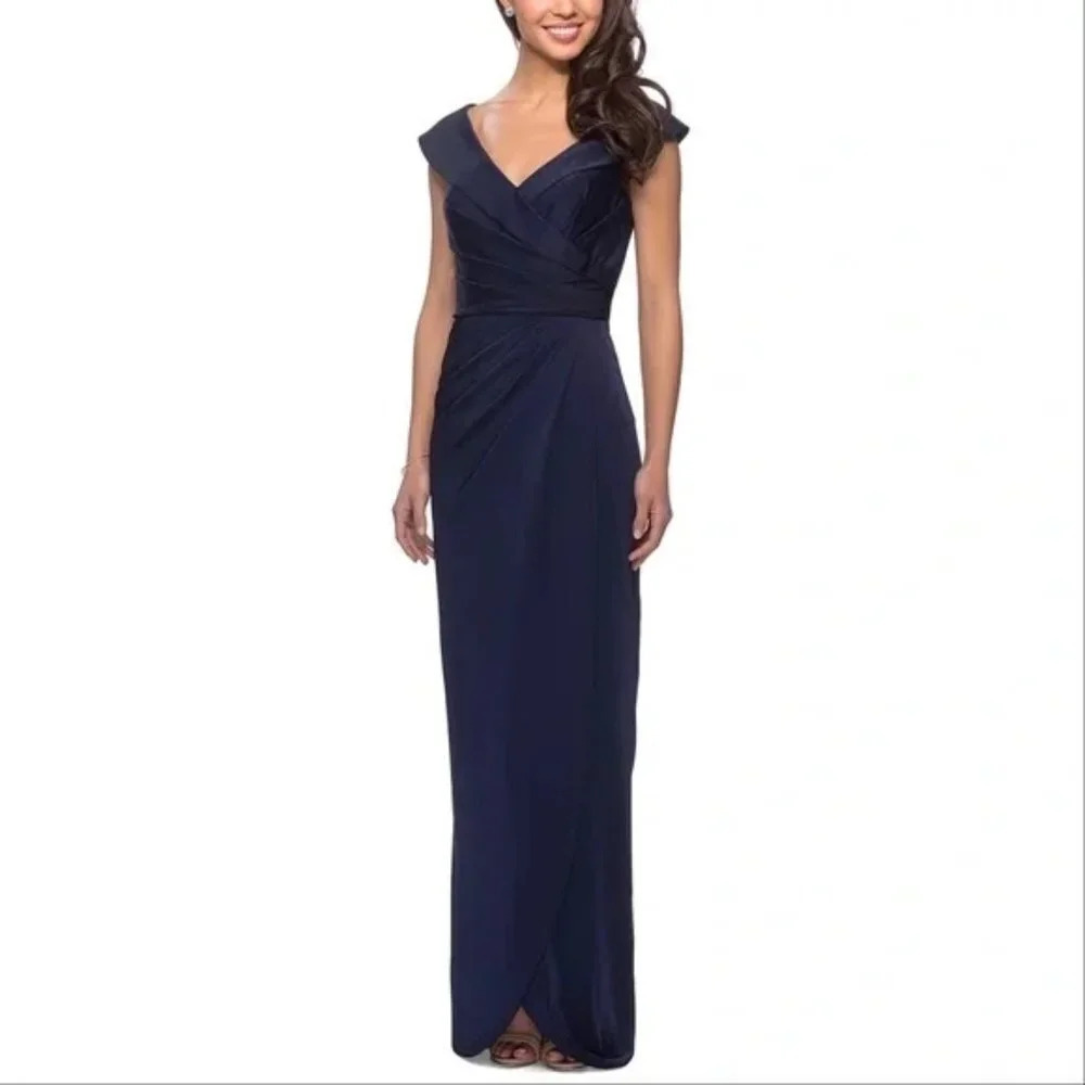 NEW La Femme Surplice Off the Shoulder Column Gown Size 12